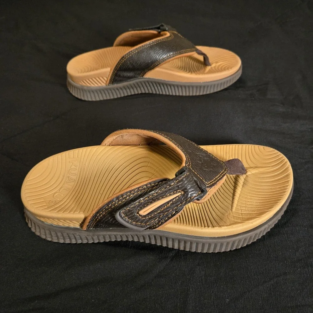 KUAiLU Sandals Mens Size 7 Brown Thong Adjustable Strap Casual Summer Comfort‎